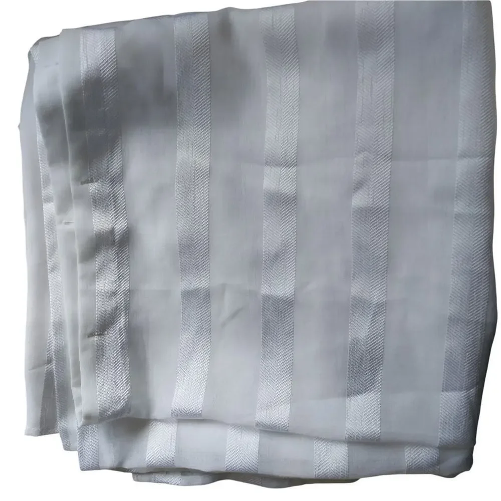 FRESH, AIRY WHITEST WHITE SHEER RIBBON HORIZONTAL STRIPED FABRIC SHOWER CURTAIN!